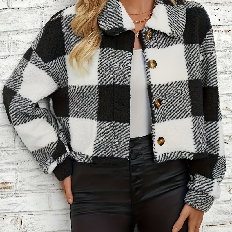 Long Sleeve Plaid Pattern Teddy Coat Versatile Winter跨境|undefined