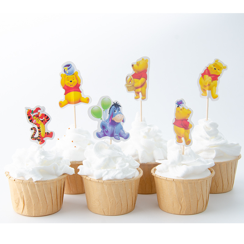 Tarjeta de palillo de dientes de papel grueso de doble cara-insertando Tarjeta de pastel de cumpleaños Decoración de Pastel de papel-insertando plug-in 24 piezas