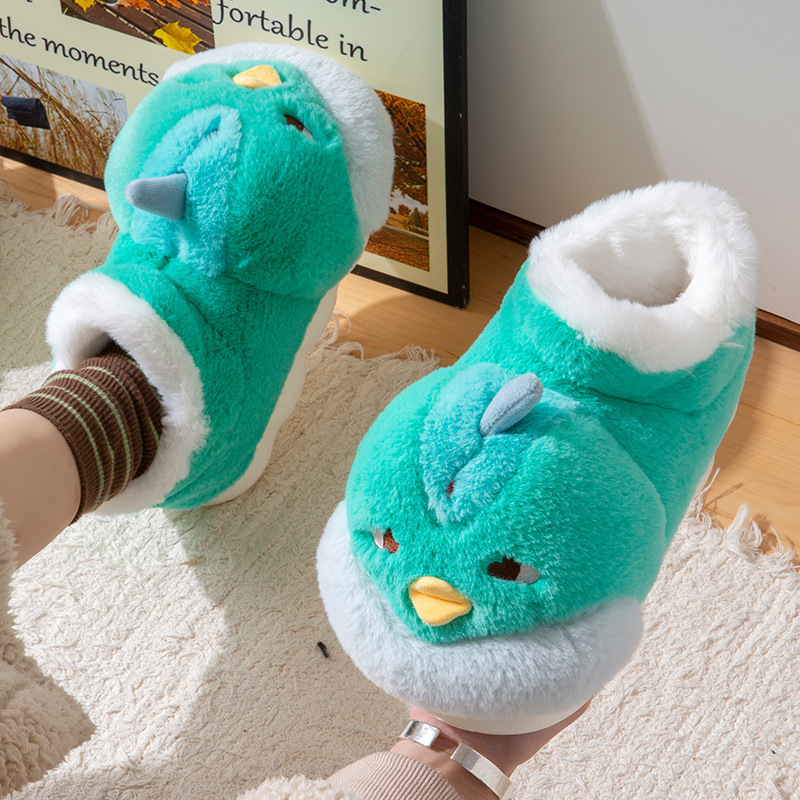 Cute cotton slippers women's winter 2024 new indoor home non-slip cute bird warm plush slippers winter
