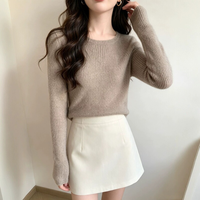 2026 women's fall/winter round-neck 100% pure wool knit slim-fit base layer fashion solid color sweater 2026 women's fall/winter round-neck 100% pure wool knit slim-fit base layer fashion solid color sweater