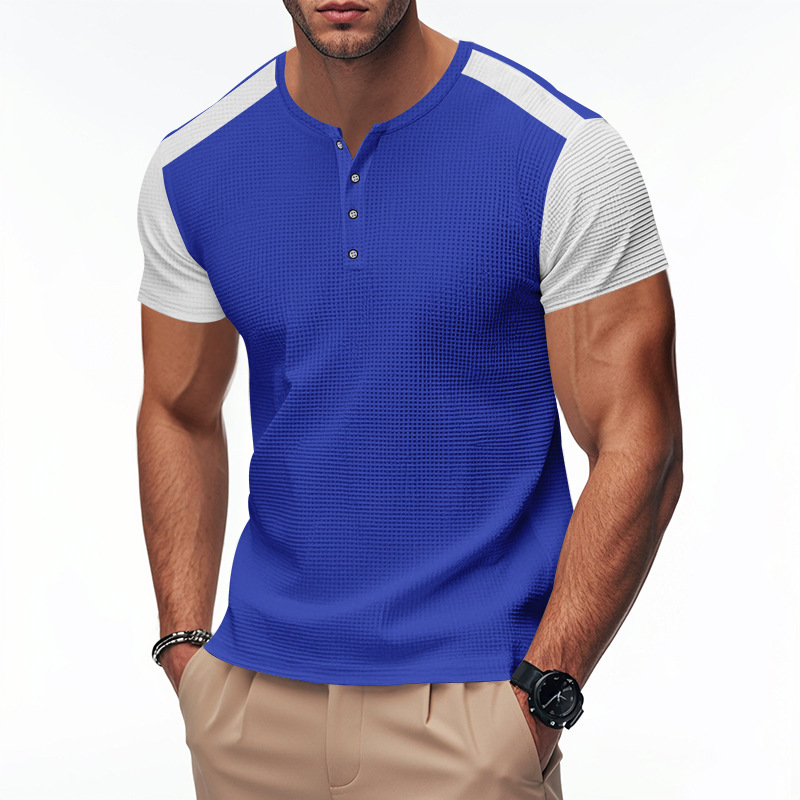 T-shirt henley uomo oversized a blocchi di colore waffle_voghion.com
