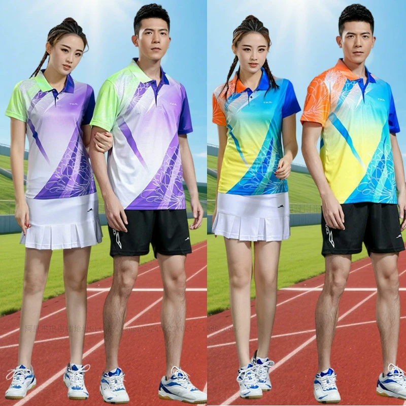 Костюм для бадминтона с лацканами Мужской Быстросохнущий Спортивный костюм Теннисный костюм Женский впитывающий пот вентиляционный костюм Костюм для соревнований Костюм для настольного тенниса