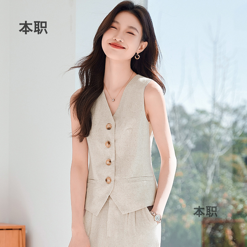 [High-End Linen] Women's Summer Vest Shorts Suit Sleeveless Thin Cotton and Linen Outer Wear Sleeveless Pony Clip Vest
