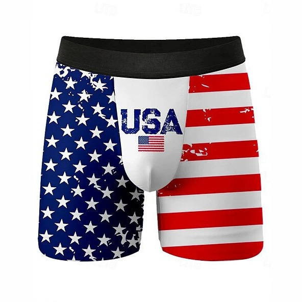 American-style star and stripe USA letter print men's boxer briefs, high elasticity and breathability American-style star and stripe USA letter print men's boxer briefs, high elasticity and breathability