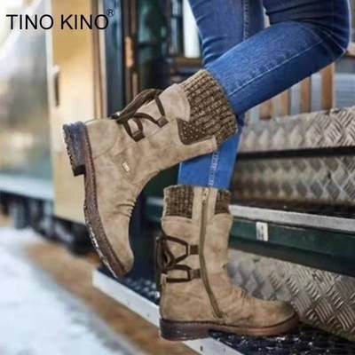 Amazon cross-border foreign trade large size snow boots women's autumn and winter new mid-tube square heel strap European and American wool women's boots