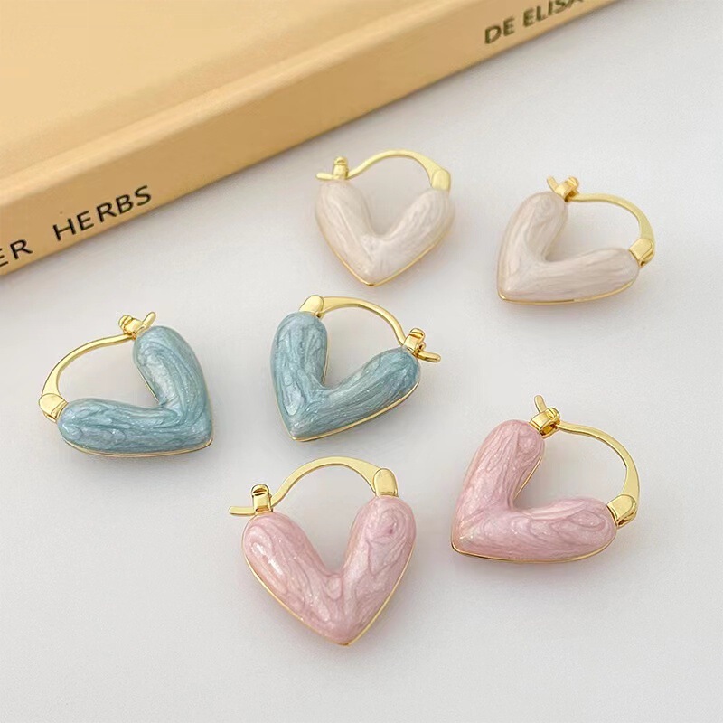 Zhou Yutong Same Style Earrings Love Ear Buckle Women's High Sense Niche Design Blue Earrings 2023 New Explosions