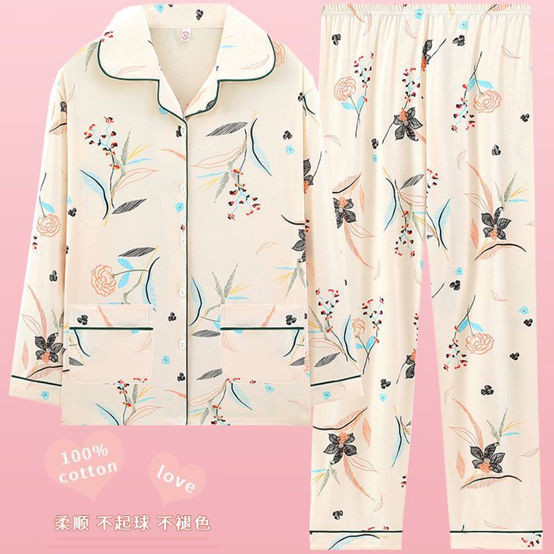 Pijamas de algodón para mujeres de mediana edad, madres, pantalones de mangas largas, camisas más grandes que se pueden usar en el exterior, set de ropa de casa