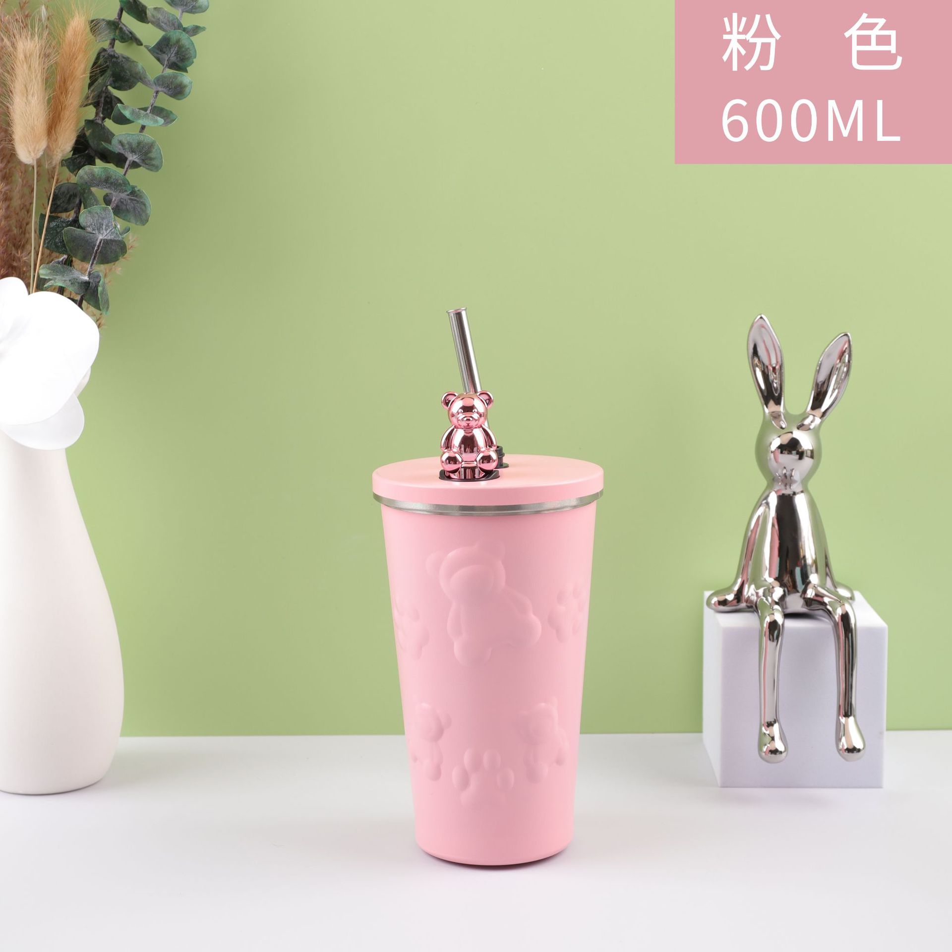 Nuevo oso en línea popularidad 304 taza de paja de acero inoxidable taza de café de alto valor de caricatura de oficina portátil taza de agua doméstica