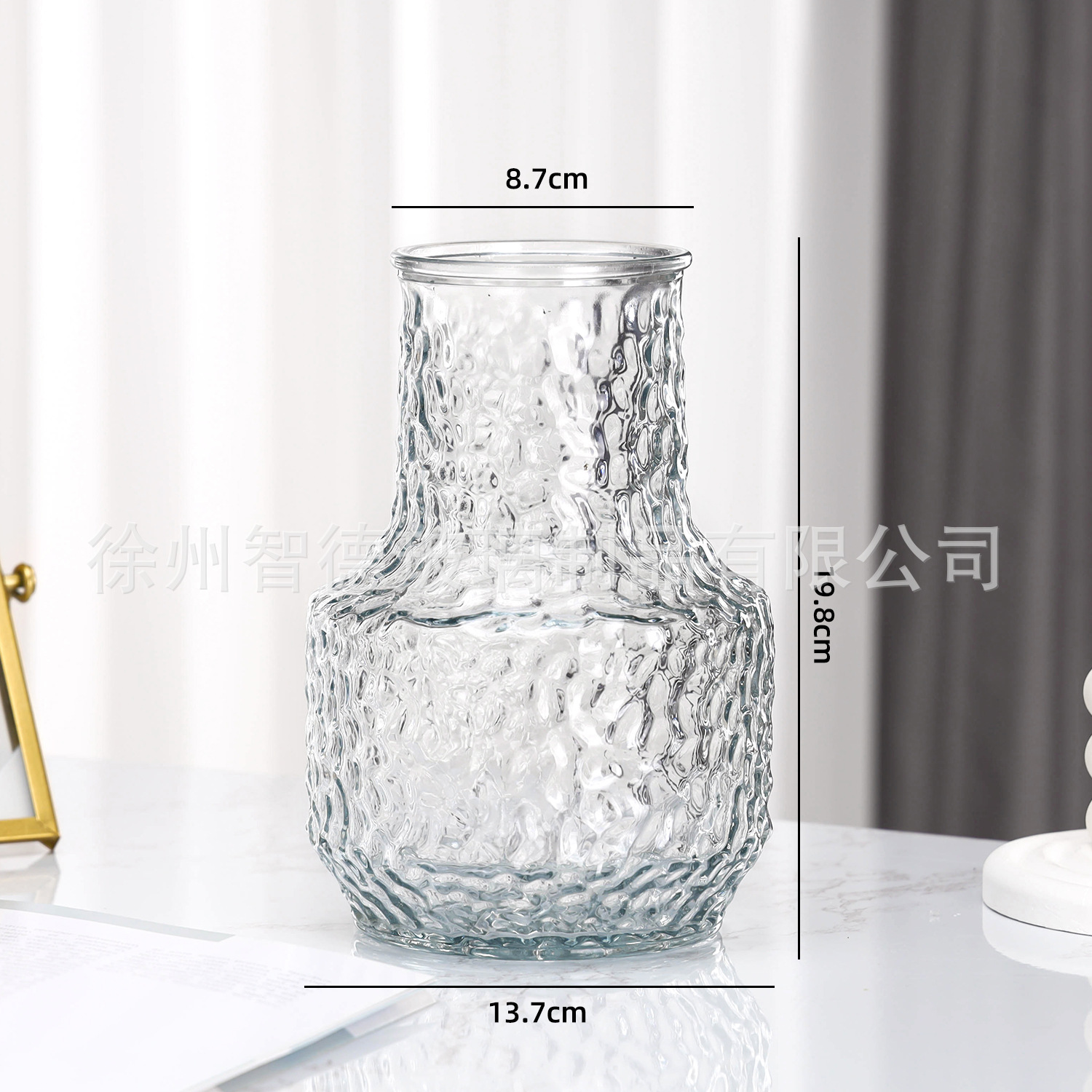 Nuevo estilo chino simple hielo roca vasija de vidrio decoración ligeramente lujosa decoración de mesa de sala de estar acuoso flor flor floral vasija