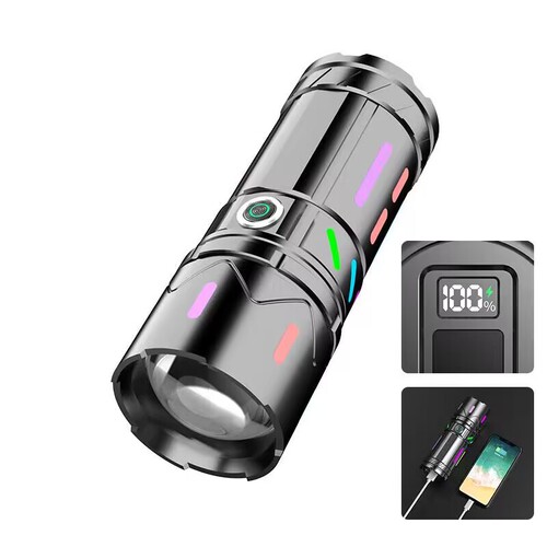 Ultra-bright long-range flashlight type-c rechargeable white laser outdoor multi-functional telescopic zoom small steel cannon