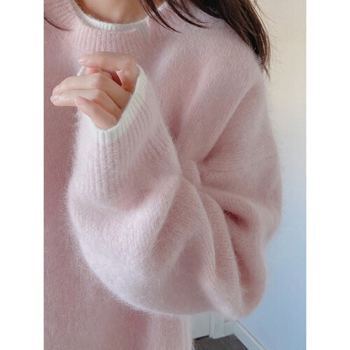 Fufu Lazy Style Pink Knitted Sweater for Women - Spring 2025 Outfit, Layering Top, Base Shirt