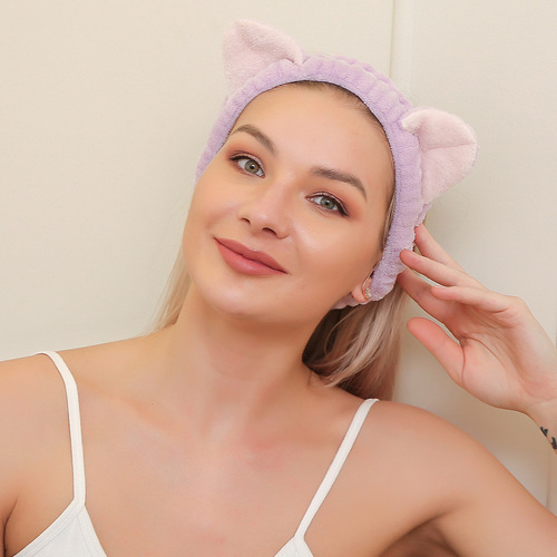Korean style cat ear headband wholesale yoga sports face wash plush headband cute girls flannel headband