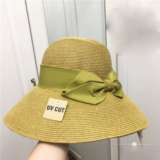 飞岛国孙同款俪草帽遮阳帽子uvcut渔夫帽日本草编防晒帽女大头围