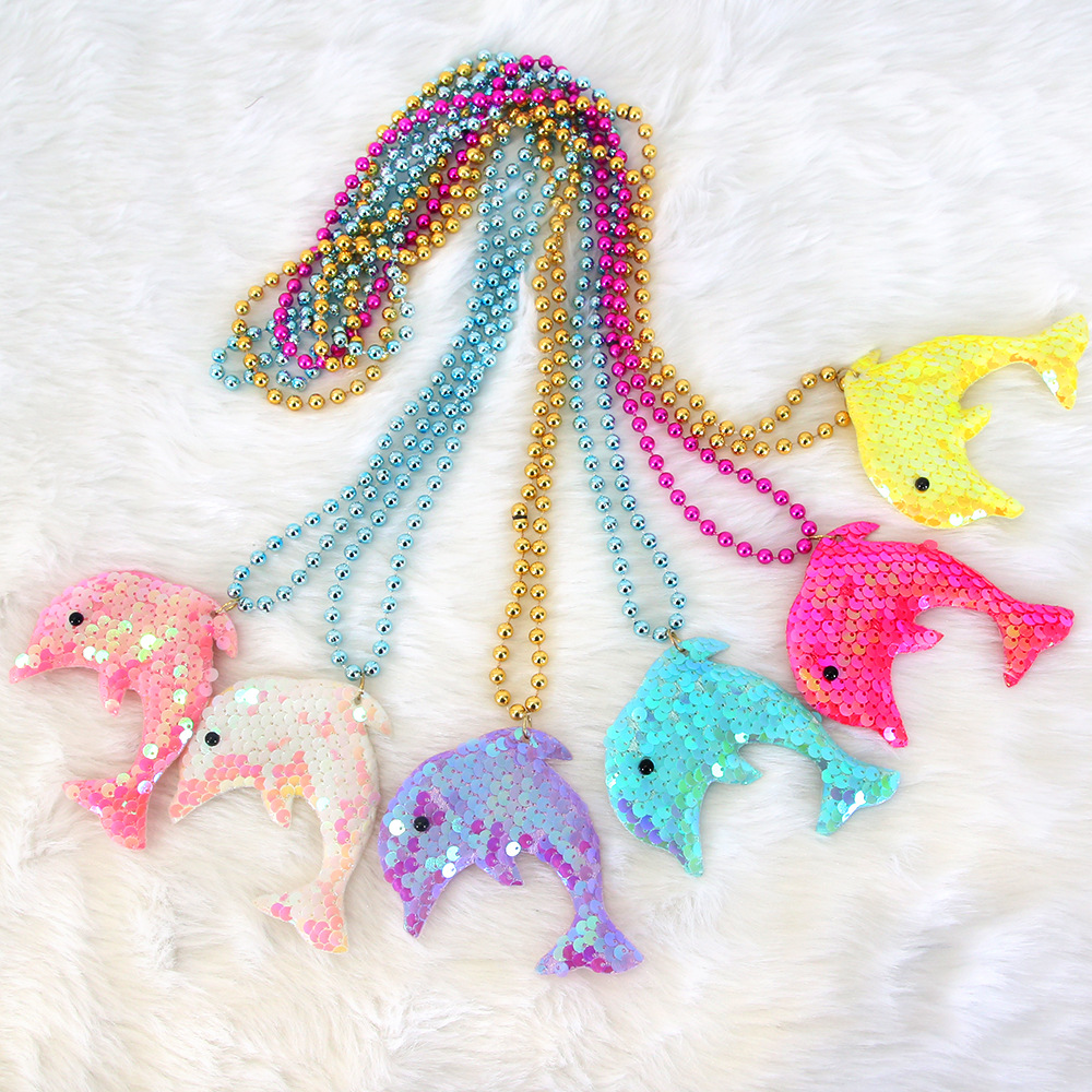 Amazon Ocean Series collar sirena tema decoración de fiesta colgante delfines sequillas de color cadena de cuentas de cola de mermaid
