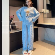 卡通睡衣套装女秋冬2026新款高级感圆领珊瑚绒爱心布布保暖家居服