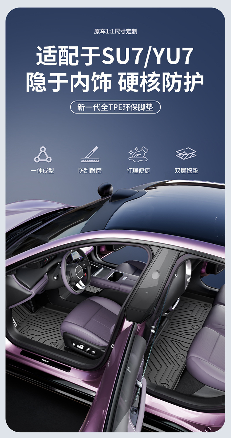 Suitable for Xiaomi Su7 Su7 Ultra Yu7 Special All-Weather Tpe Car Floor Mats and Vehicle Accessories Modification