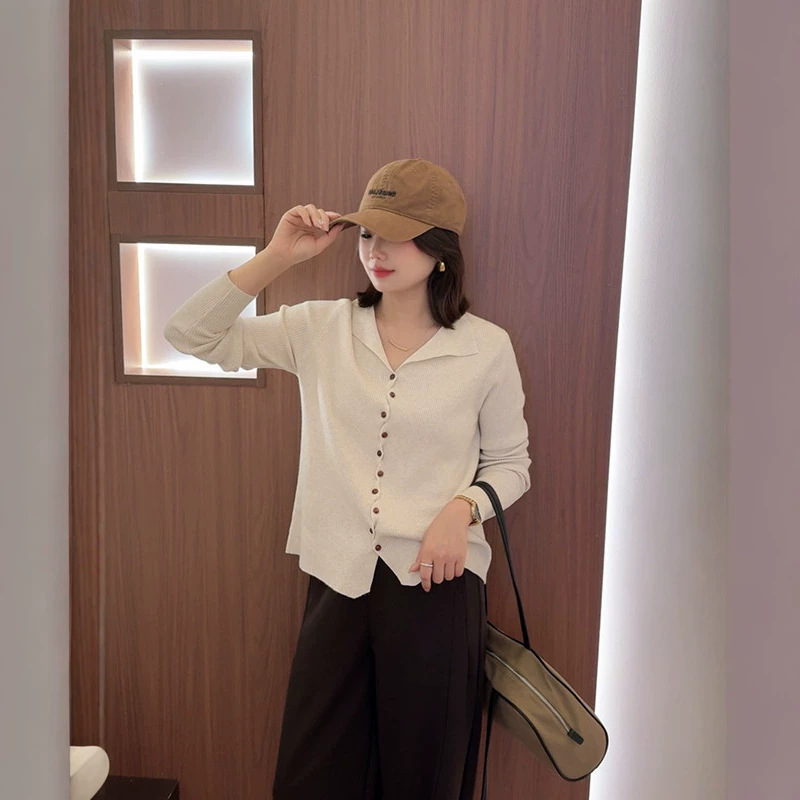Spring is not late, gentle breeze, Korean-style, soft and flattering, versatile, single-breasted, long-sleeved knitted cardigan for women