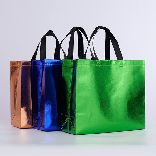 Custom Cross-border Spot Goods Non-woven Bags with Eco-friendly Laser Film Aluminum Foil Shopping Fashion Advertising Tote Bag