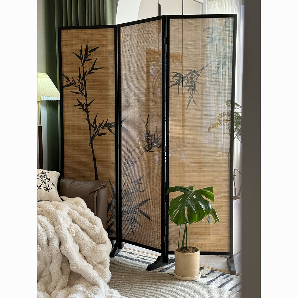 New Chinese Style Screen Bamboo Sticker Nailed Tea Room Partition Bamboo Living Room Fence Small Apartment Chinese Style Balcony
