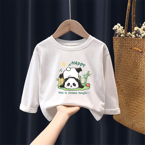 H2353# Boys' and Girls' 100% Cotton Long-Sleeve T-shirts Children's Clothing Autumn Casual Top for Middle Children Basic Shirt