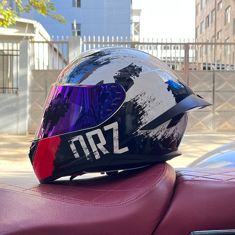 Casco de motocicleta Orz para hombres y mujeres, casco integral de verano con gran alerón trasero para todas las estaciones, certificado por DOT, transfronterizo.