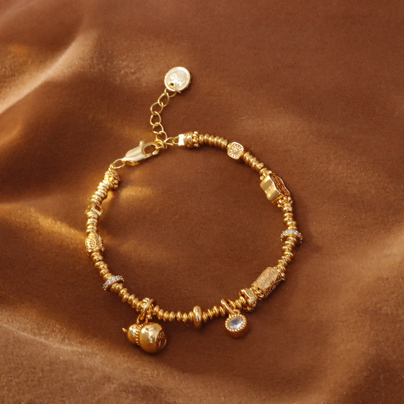 Original Design Copper Gold-Plated Beaded Gourd Pendant Bracelet for Women 2025 New High-End Accessible Luxury Hot Style Hand Jewelry