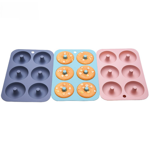 Cross-border 6-in-a-row silicone donut mold DIY handmade cake pan heat-resistant baking round cake tool wholesale