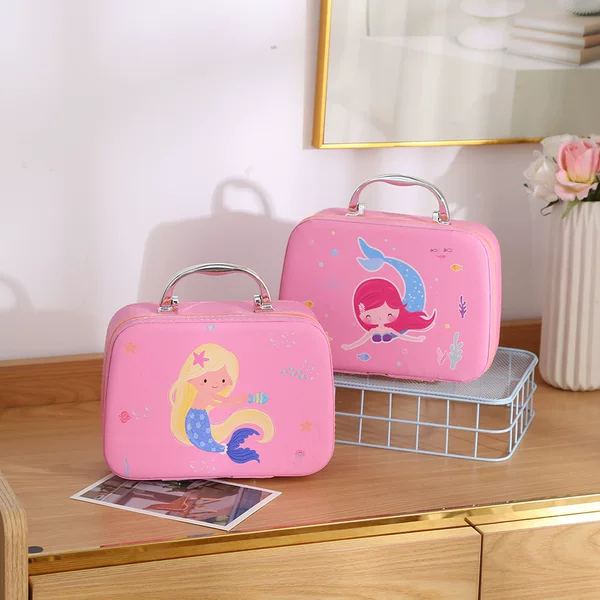 New Mermaid Makeup Case Portable Large-Capacity Fashion Storage Bag with Mirror Hand-Made Gift for Women to Travel Conveniently