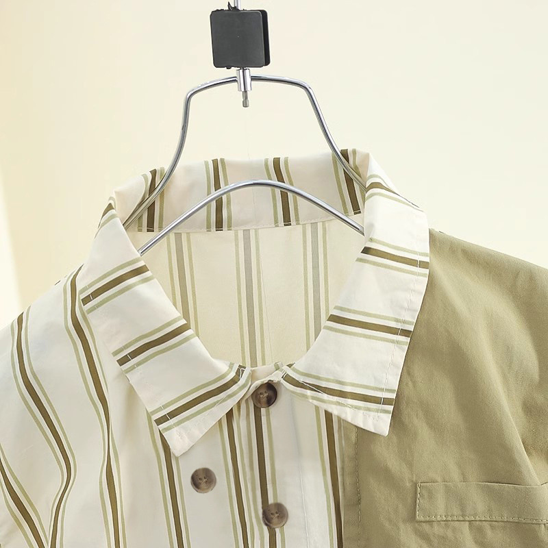 7818 traje de camisa de verano para niños 2025 nuevo bebé de manga corta de dos piezas ropa de calle frita de verano para niños delgada