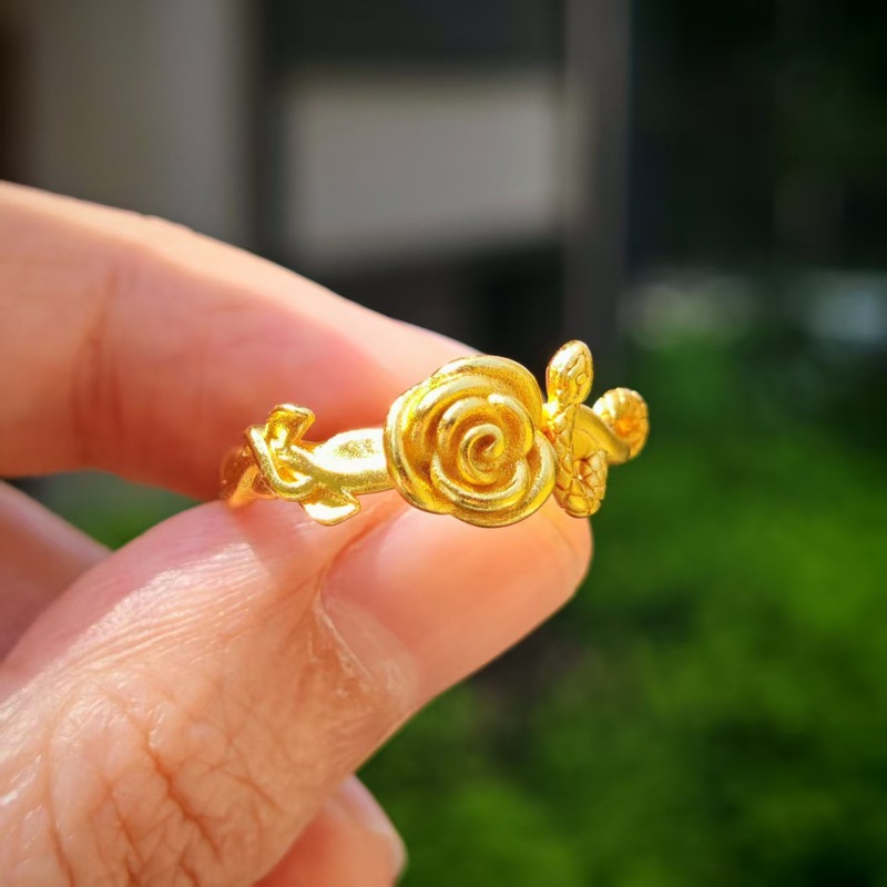 大捡漏高仿24K仿真沙金戒指女时尚百搭四叶草开口戒指直播福利品|undefined