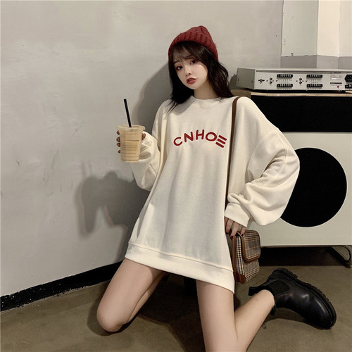2025 Autumn/Winter New Korean Style Slimming Student Sweet Plus Size Ins Loose Letter Print Hooded Crew Neck Sweatshirt