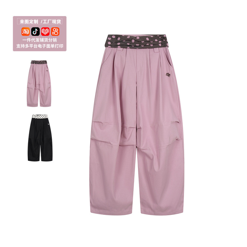 Sweet and Cool Polka Dot Patchwork Parachute Pants for Women, Loose Straight-Leg Cargo Pants, Wide-Leg Pants, Casual Sports Long Pants, Factory Direct Wholesale Sweet and Cool Polka Dot Patchwork Parachute Pants for Women, Loose Straight-Leg Cargo Pants, Wide-Leg Pants, Casual Sports Long Pants, Factory Direct Wholesale