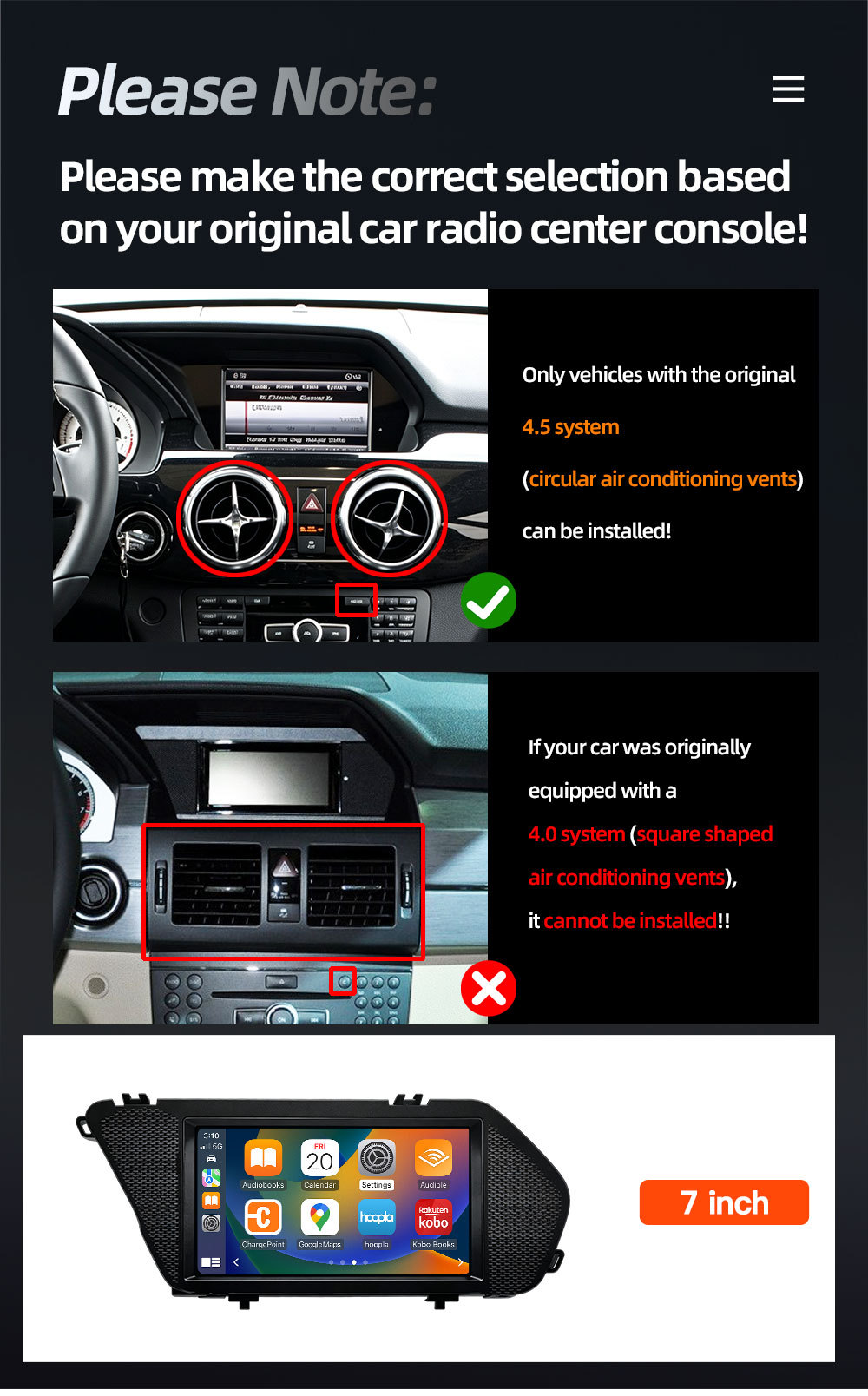 7inch Suitable for Mercedes-Benz Glk X204 Car Central Control Large Screen Navigation Carplay All-In-One Player