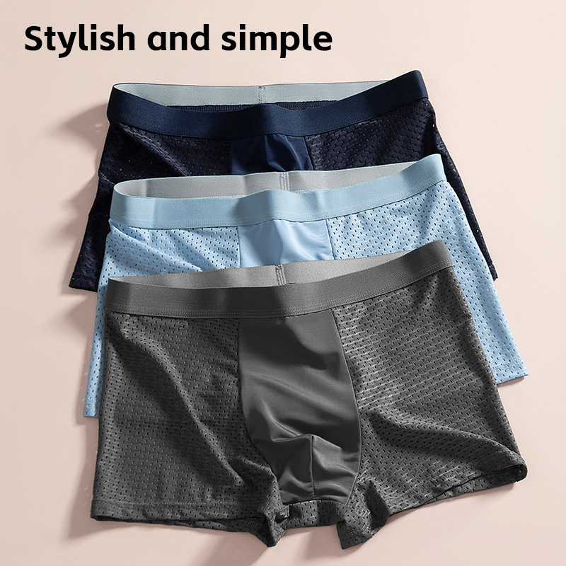 Men's Underwear, Men's Breathable Mesh Ice Silk Boxer Briefs, Trendy and Fashionable Teenagers, Mid-Waist Boxer Briefs, Sports Boys