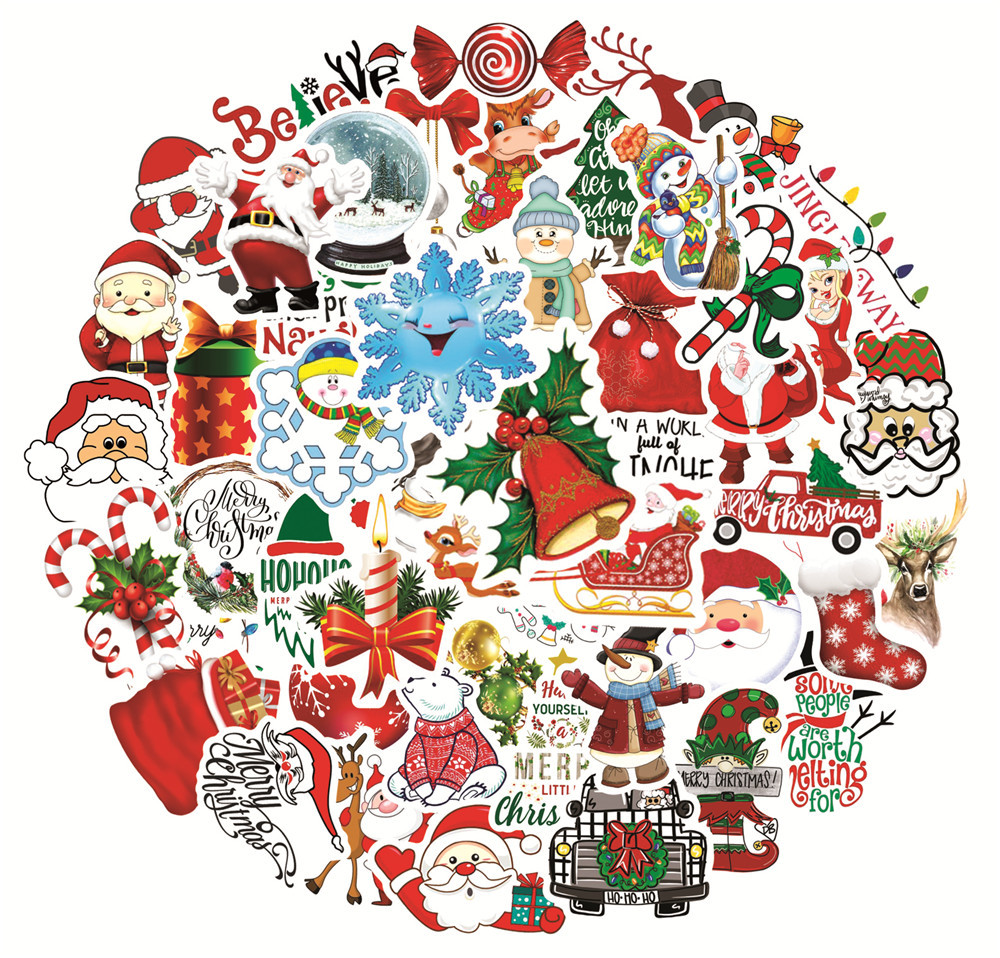 Pegatinas Decorativas De Dibujos Animados Bonitos Navidad Santa Claus Graffiti Colorido 50pcs display picture 1