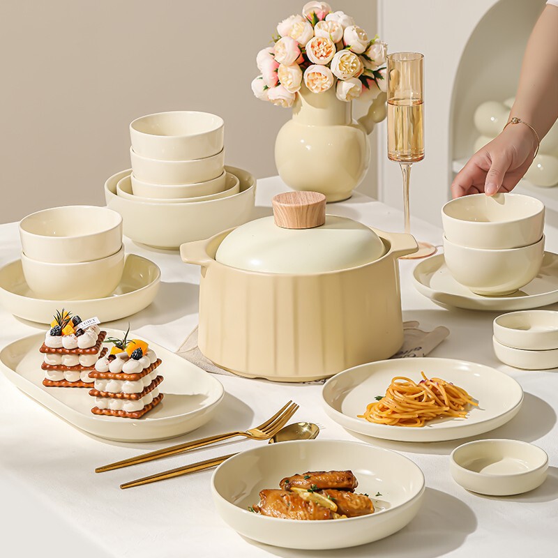 Cream style tableware suit Nordic high-looking ceramic bowl household bowl light luxury Bowl plate bowl chopsticks housewarming New Bowl