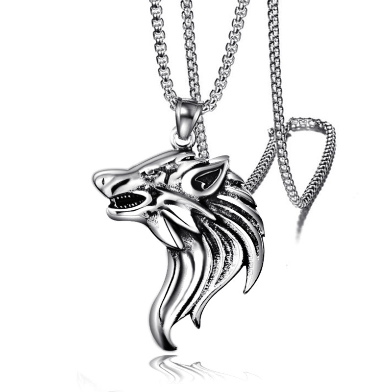 Wolf head + titanium steel chain