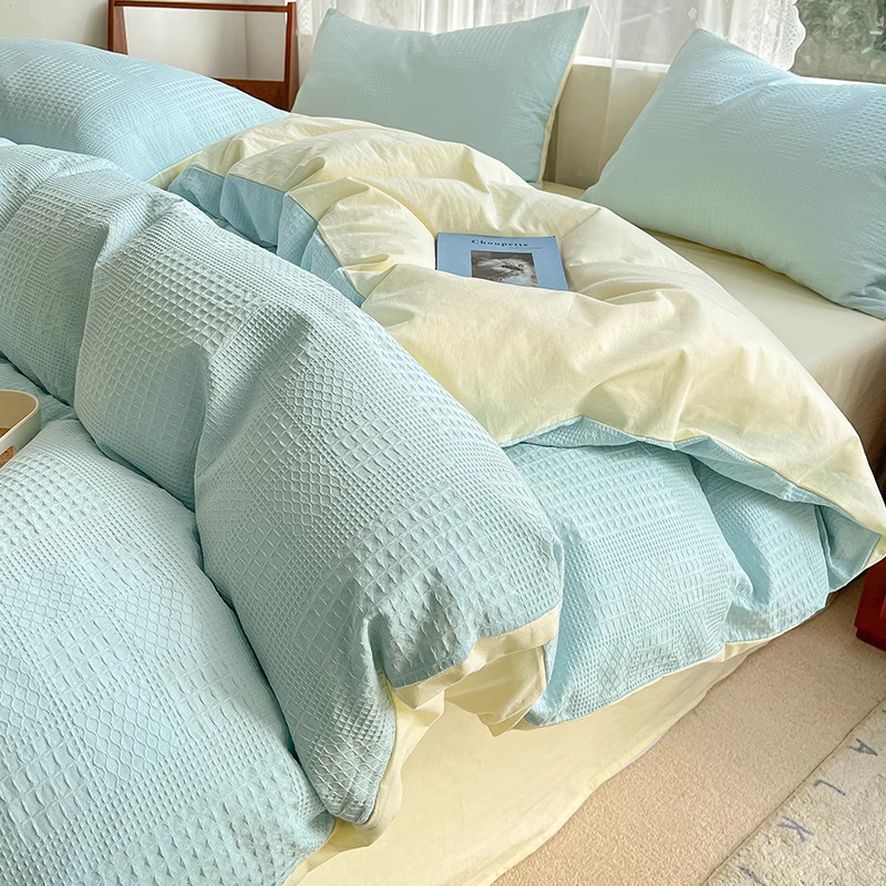 Waffle Cama de cuatro piezas de algodón puro 2025 nuevo estilo de lujo ligero de alta gama funda de edredón de dormitorio principal sábana