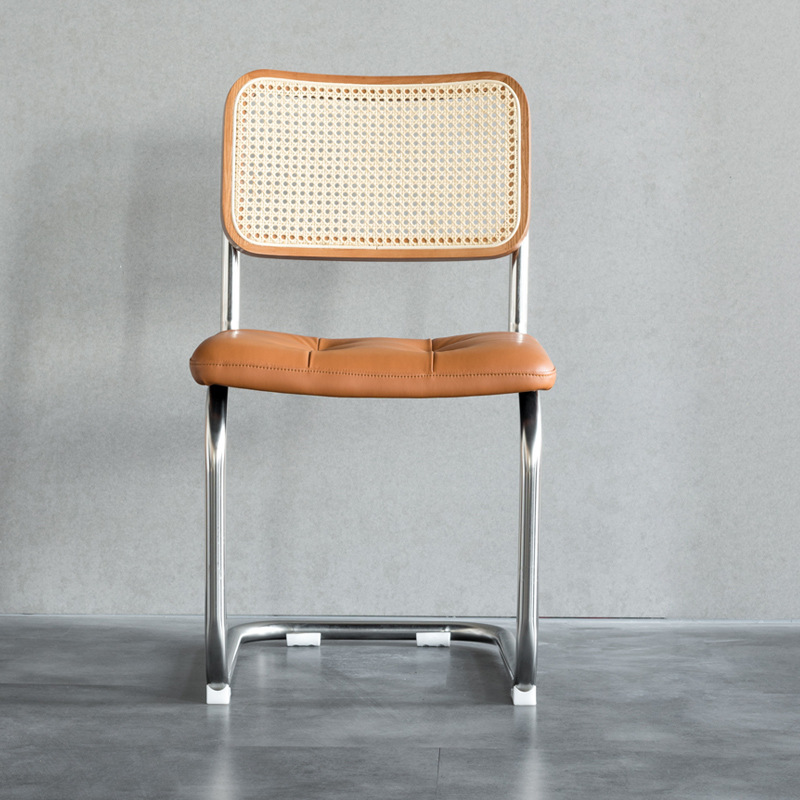 北欧实木餐椅民宿酒店餐厅藤编扶手靠背椅家用休闲不锈钢办公椅