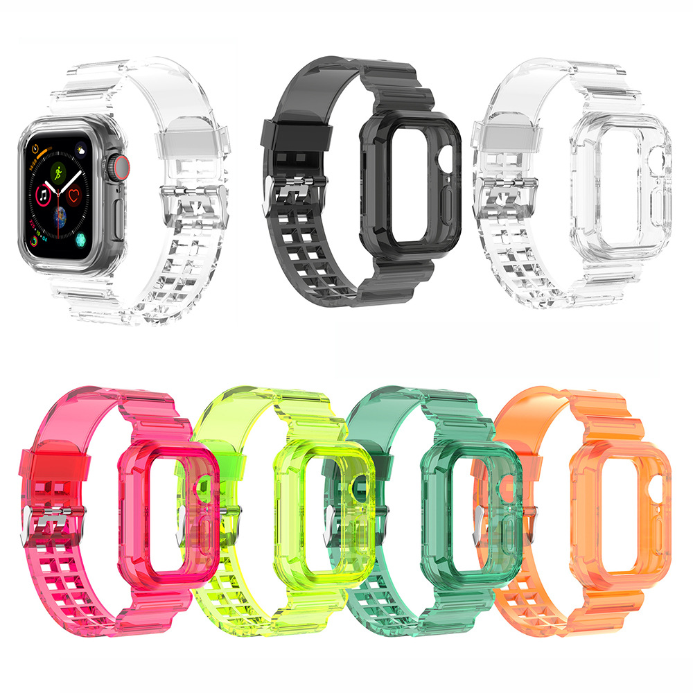 適用蘋果iwatch 7冰川TPU一體錶帶Apple Watch 654SE透明連體腕帶