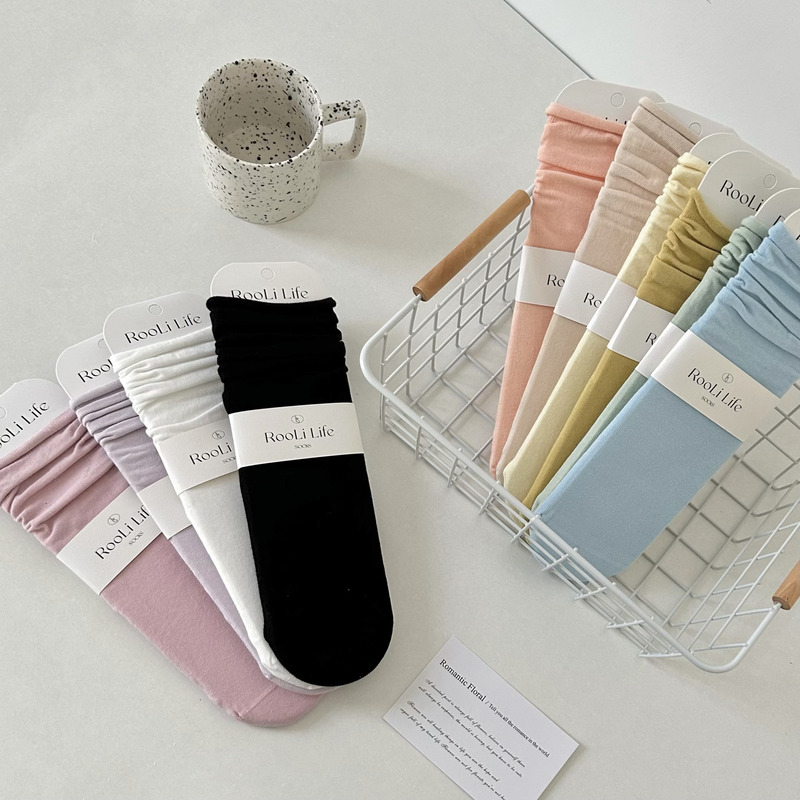 Rolled Edge Solid Color Socks for Women, Mid-Calf Socks, Trendy Ins Style, Thin Cotton Socks for Summer, Japanese Candy Color, Summer Slouchy Long Socks Rolled Edge Solid Color Socks for Women, Mid-Calf Socks, Trendy Ins Style, Thin Cotton Socks for Summer, Japanese Candy Color, Summer Slouchy Long Socks