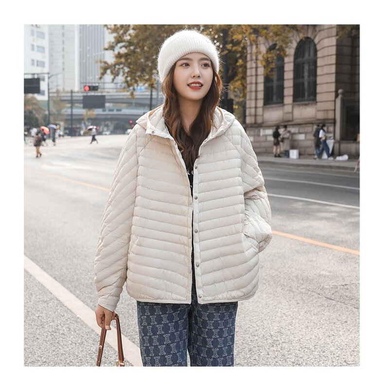 2022 Winter lightweight down jacket women's short new Korean style simple horizontal hooded warm white duck down loose fashion