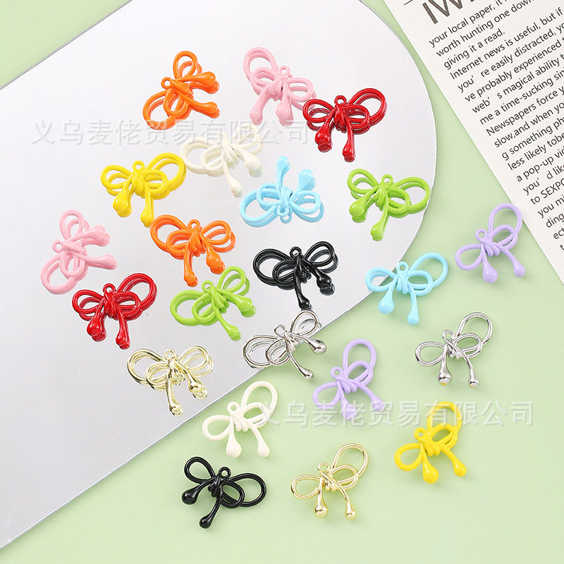 简约烤漆彩色镂空蝴蝶结合金挂件diy耳环钥匙扣项链饰品配件批发