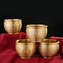 黄铜百福缸招米缸拉丝聚宝盆装元宝铜钱精雕对联缸财礼品摆件