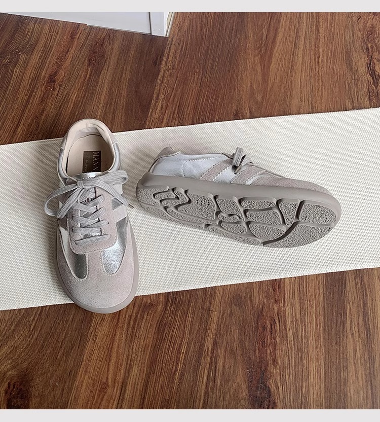 Scarpe da ginnastica tedesche retrò in pelle opaca color oro da donna, suola morbida, scarpe sportive casual, abbinate ai colori, con lacci, scarpe Forrest Gump_voghion.com