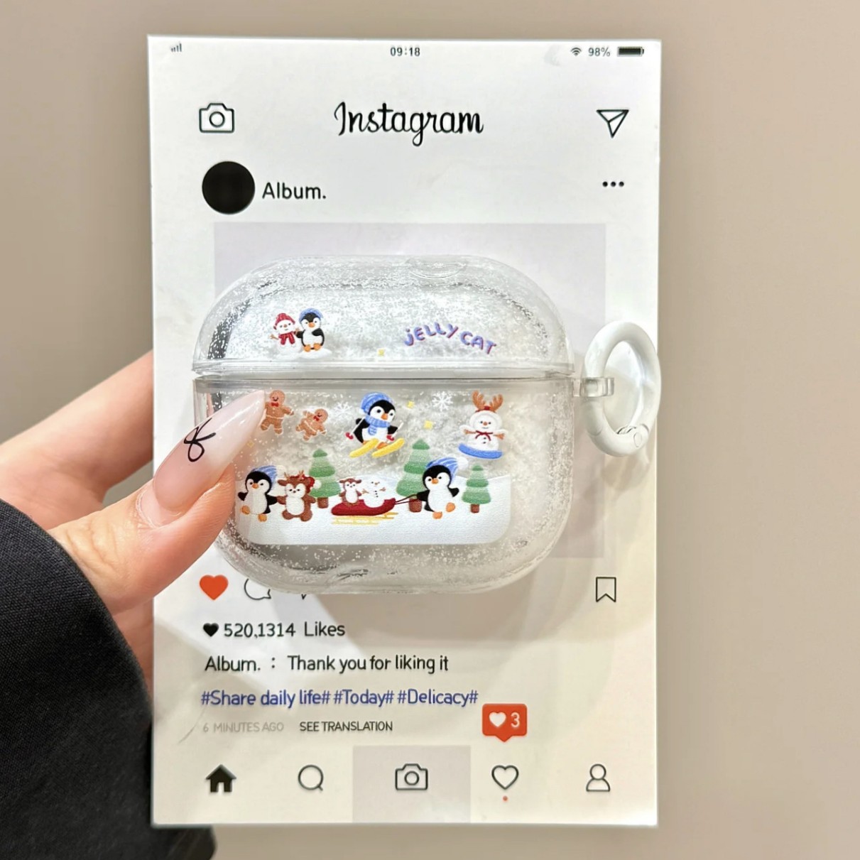 Red Book Explosive Autumn and Winter quicksand snowman applicable airpods3 phone case airpodspro2 headset airpod2