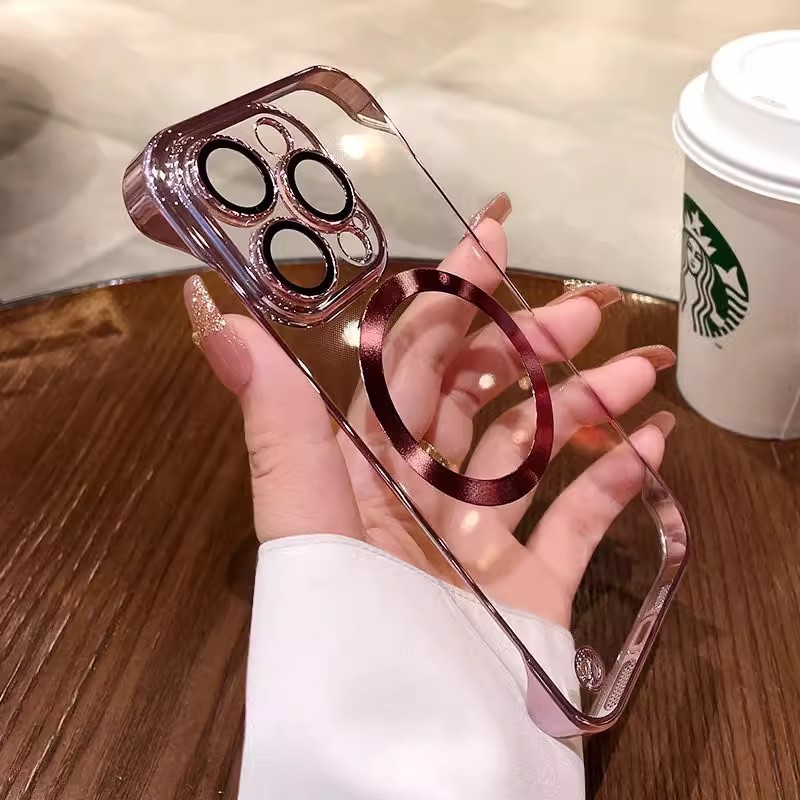 Funda para iPhone 17, con Marco Electrochapado, Lente Magnética MagSafe de Cristal, Textura Apple 14.