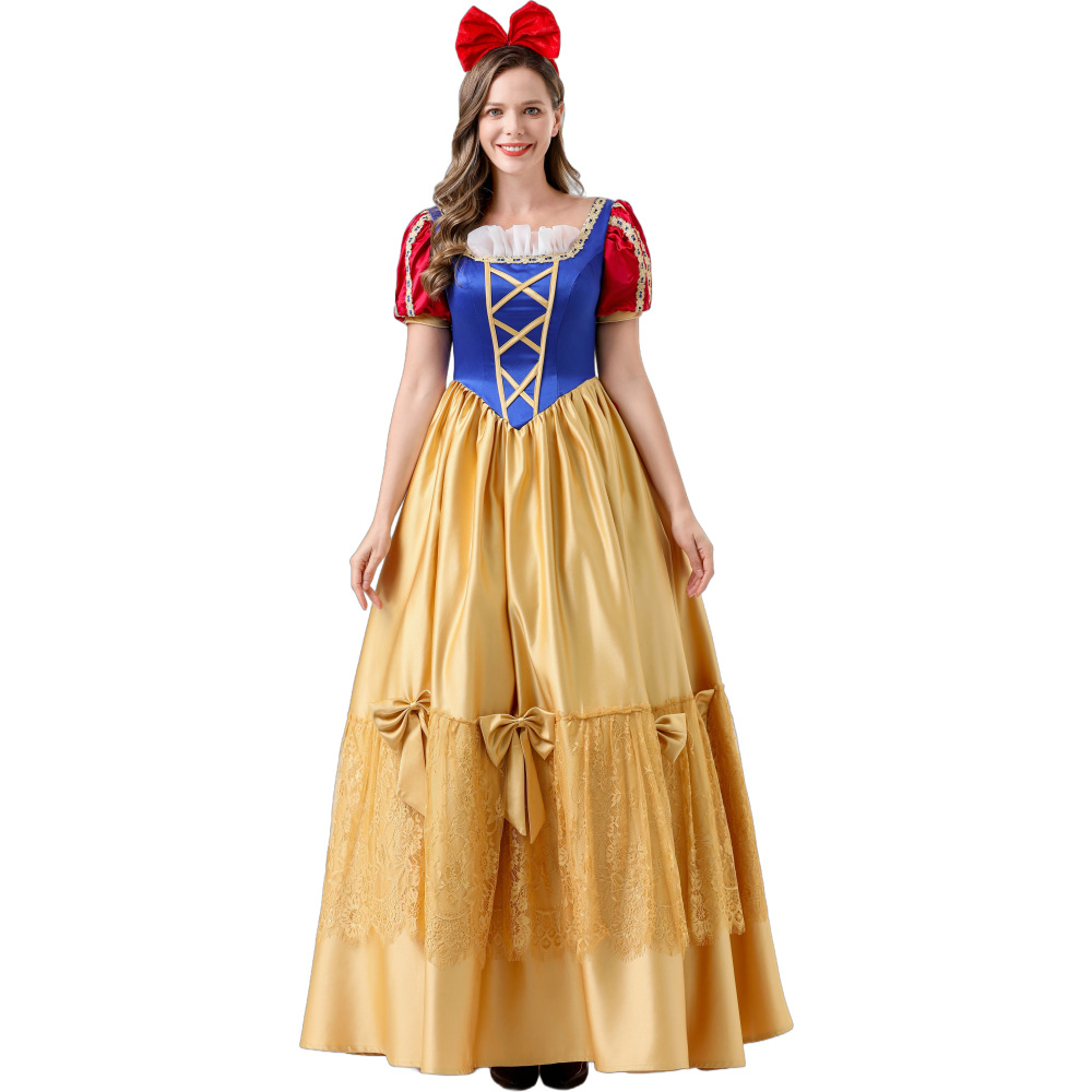 Adult Snow White Cosplay Long Dress Halloween Party Stage Performance Retro Palace Style Dress