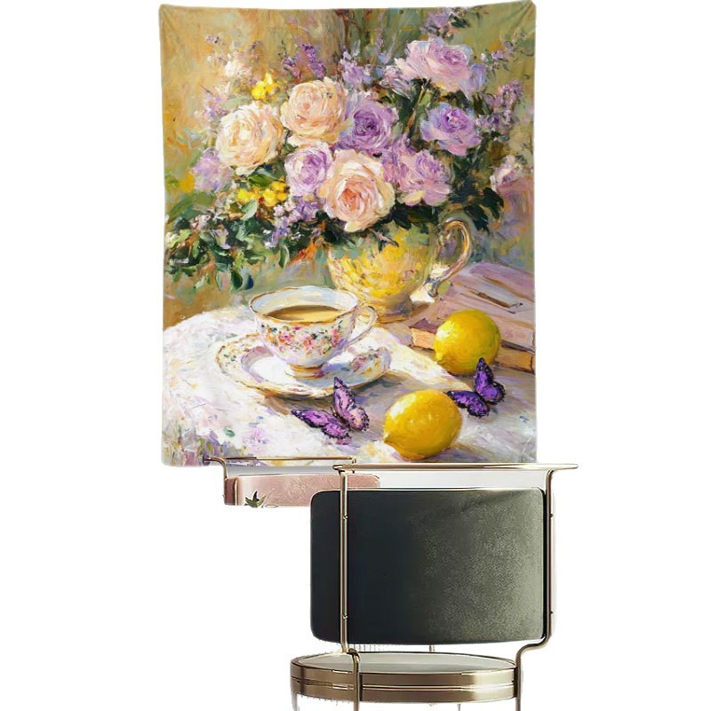 レトロな花の油絵タペストリーリビングルームの装飾吊り布ヨーロッパとアメリカの文学吊り布背景壁布電気メーターボックスブロック布|undefined