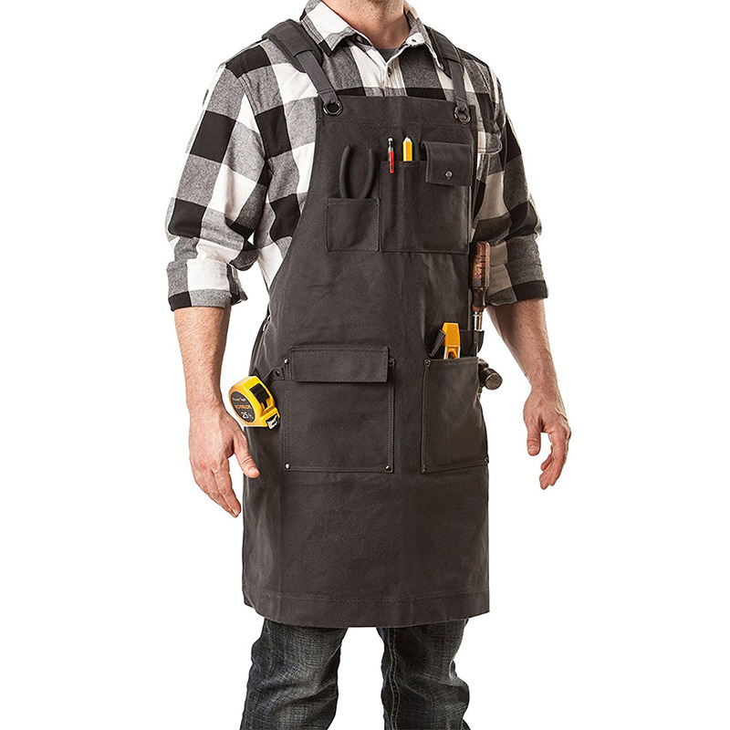 Amazon multi-Bolsillo de lona gruesa delantal ajustable correa de LA PU ropa de trabajo de carpintería de electricista delantal fábrica al por mayor
